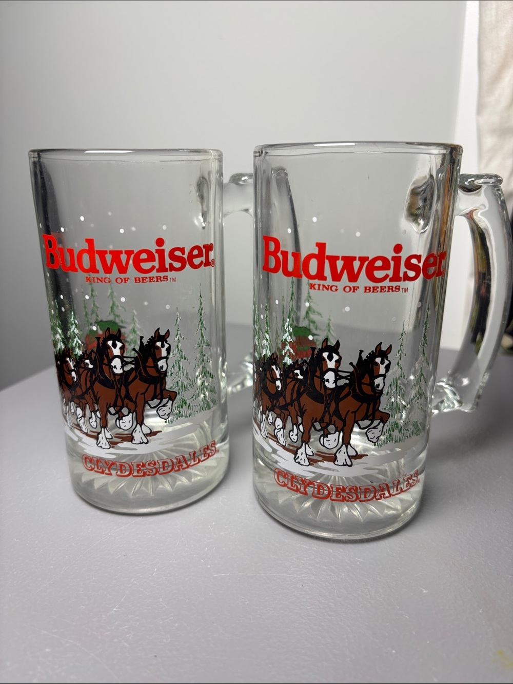 Vintage Budweiser Clydesdales Glass Beer Stein Mug 1989 Anheuser Busch Christmas